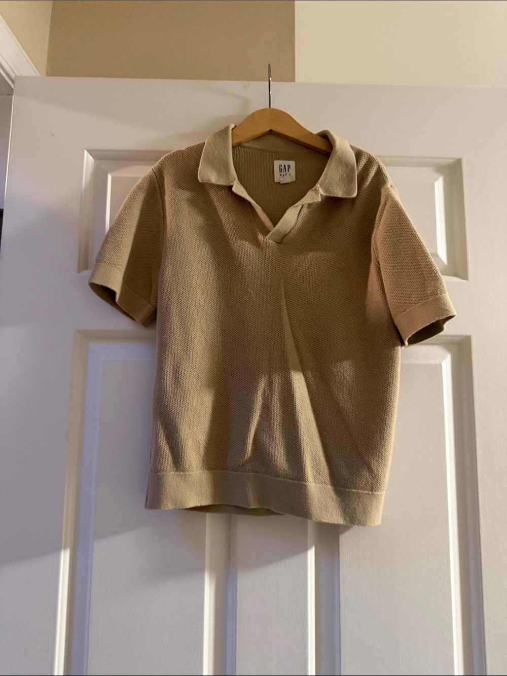 GAP Kids Short-Sleeve Johnny Collar Polo Sweater in Tan